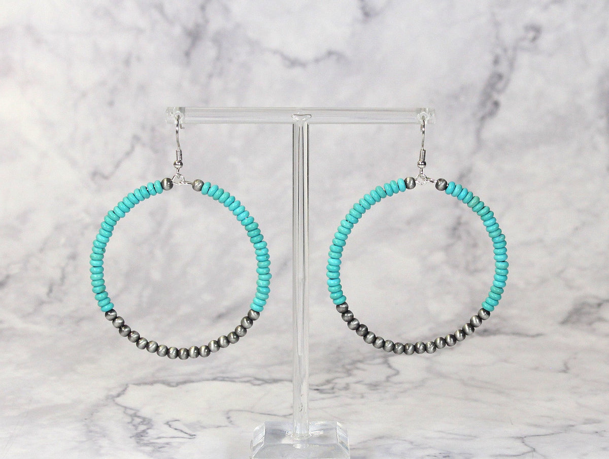 1620 R3-25 Turq & Silver-Tone Wire Hoop ER